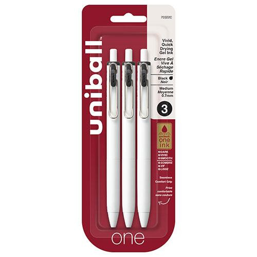 Uniball one Retractable Gel Pens 0.7mm Black Ink 3 Pack