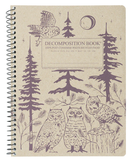 Michael Roger Press Decomposition Book Sprial Bound Ruled Baby Great Horned Owls