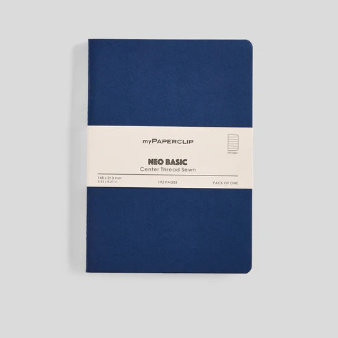 MyPaperclip Neo Basic Sewn Notebook 6x8 A5 Ruled Blue