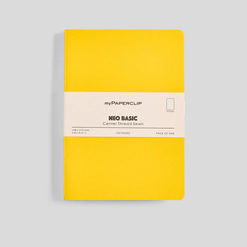 MyPaperclip Neo Basic Sewn Notebook 6x8 A5 Plain Yellow