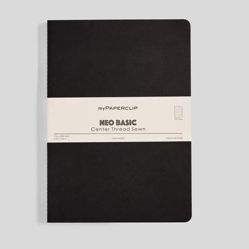 MyPaperclip Neo Basic Sewn Notebook 7x10 B5 Ruled Black