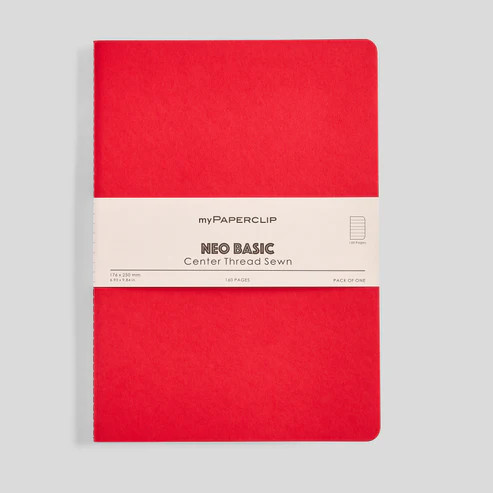 MyPaperclip Neo Basic Sewn Notebook 7x10 B5 Ruled Red