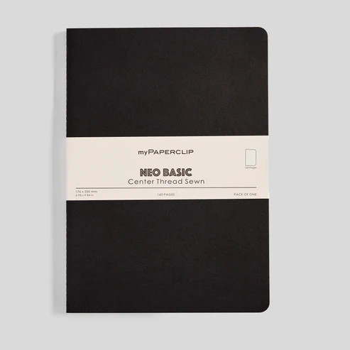 MyPaperclip Neo Basic Sewn Notebook 7x10 B5 Plain Black