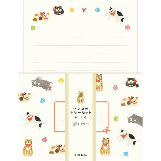 Stamp-like Pattern Stationery Set Cat and Bell