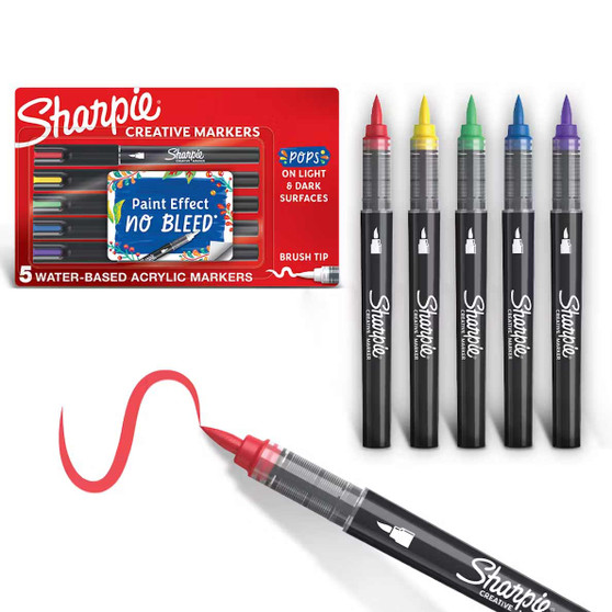 Sharpie Creative Markers Water-Based Acrylic Brush Tip 5 Pack
