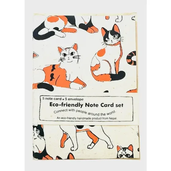 Giftsland Stationery A2 Handmade Note Cards Set of 5 Calico Cat Curry