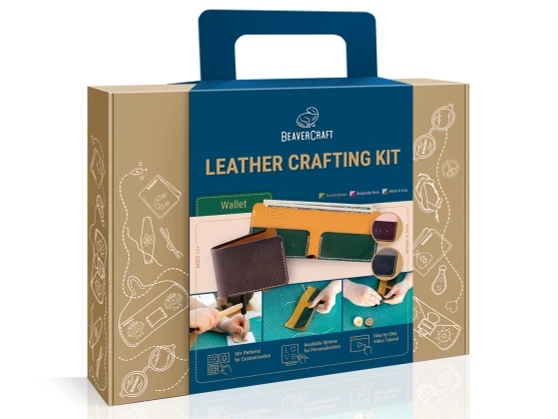 BeaverCraft Wallet Leather Crafting Kit Forest & Brown