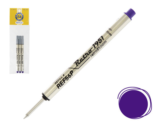 Retro 1951 Tornado Purple Capless Rollerball Refill 3pk