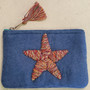 Aitoh Nepali Felted Pouch Embroidered Star on Blue