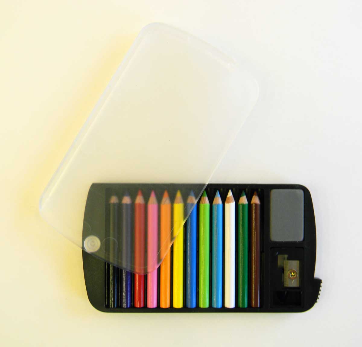 Mini Colored Pencil Set With Case , Eraser and Sharpener — Two