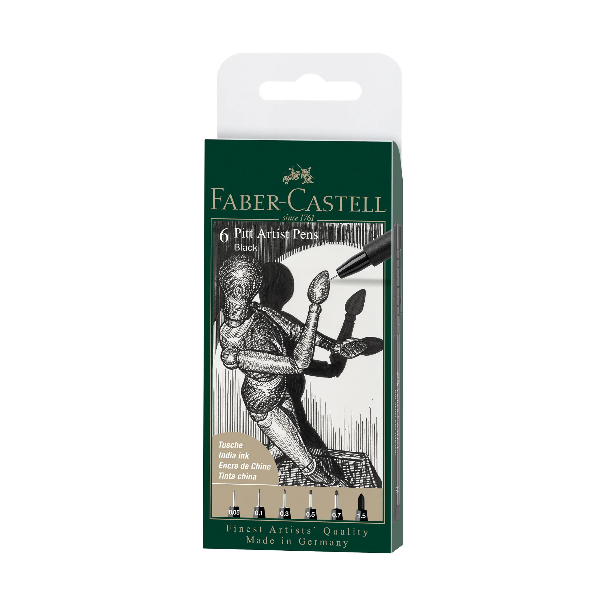 Faber Castell Pitt Artist Pen Brush India ink pen, wallet of 6