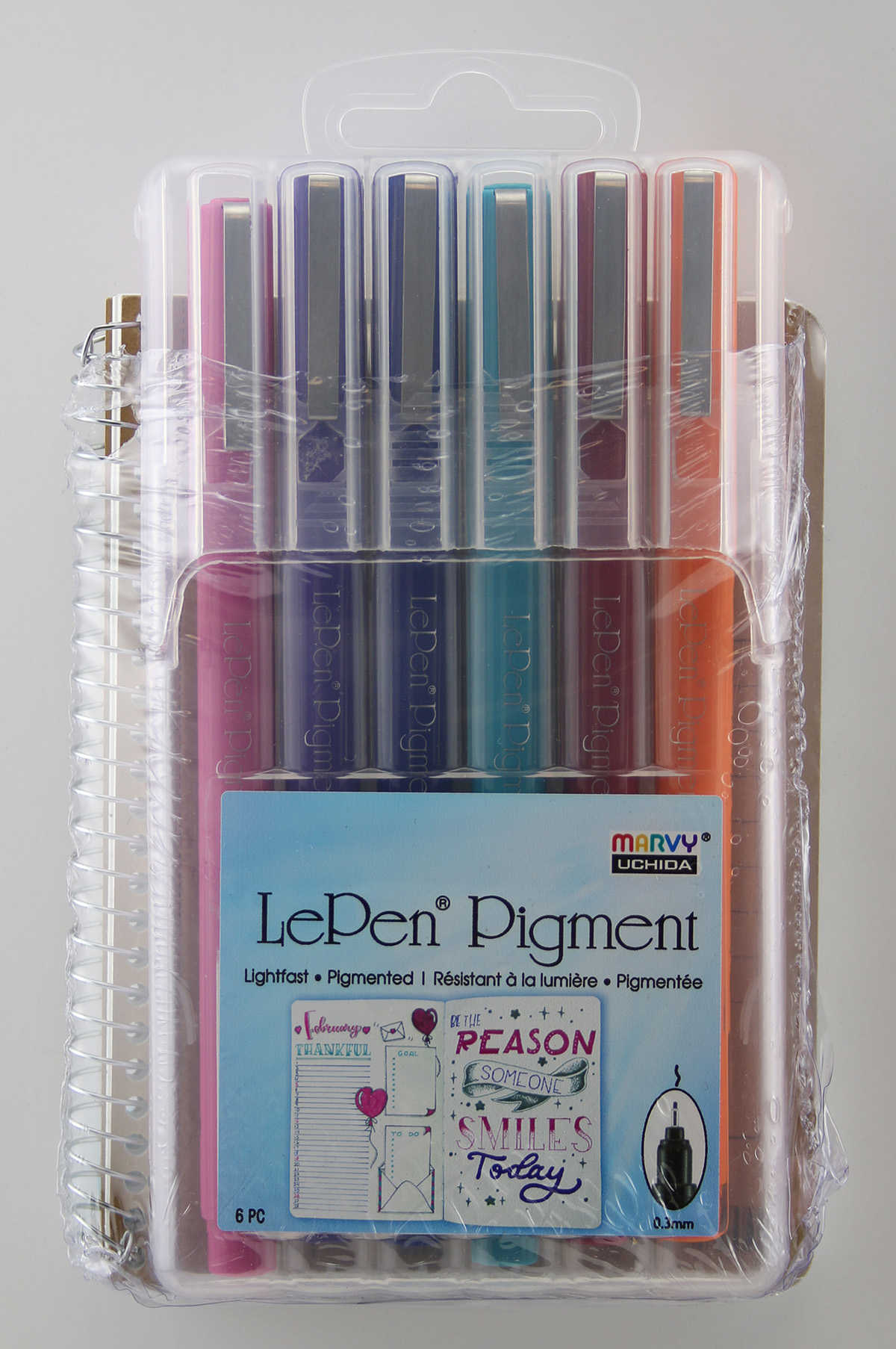 Marvy Uchida LePen Pigment .3mm Fine Marker 6 Set Jewel Tones + Bonus  Maruman Notebook - Wet Paint Artists' Materials and Framing