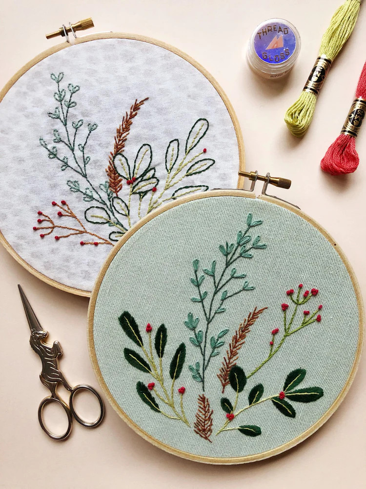 M Creative J Peel, Stick, and Stitch Hand Embroidery Patterns Winter  Botanical - Wet Paint Artists' Materials and Framing