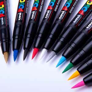 Uni Posca Markers PCF-350 Brush, 3 set Metallic 