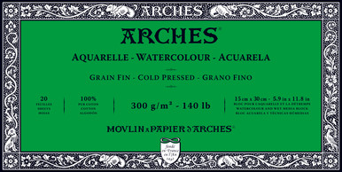 Arches Watercolor Block - 5.9 inch x 11.8 inch, Rough, 140 lb, 20 Sheets