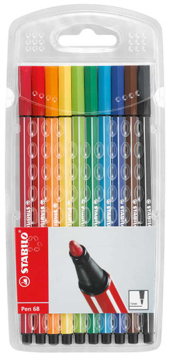 STABILO Pen 68 Fibre Tip Pen - ARTY -Assorted Colours (Tin of 10