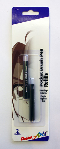 Pentel Pocket Brush Pen W/Two Refills Sepia Ink - Wet Paint
