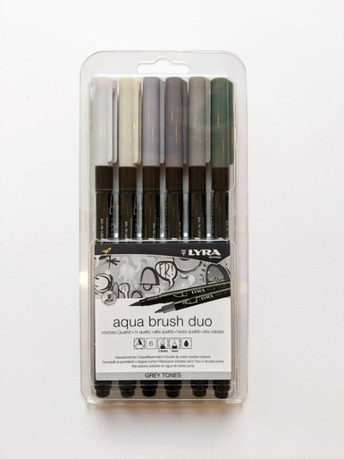 Lyra Aqua Brush Duo Marker Set 6 Grey Tones - Wet Paint Artists