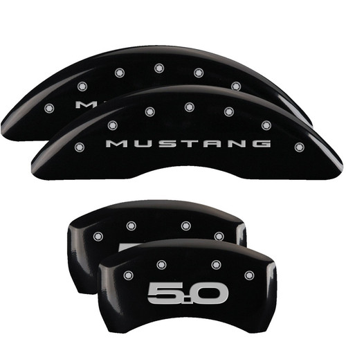 MGP 4 Caliper Covers Engraved Front 2015/Mustang Engraved Rear 2015/50 Black finish silver ch (10201SM52BK)