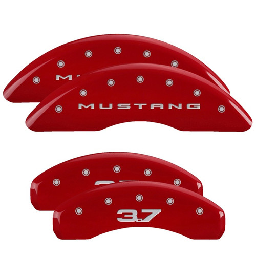 MGP 4 Caliper Covers Engraved Front 2015/Mustang Engraved Rear 2015/37 Red finish silver ch (10204SM32RD)