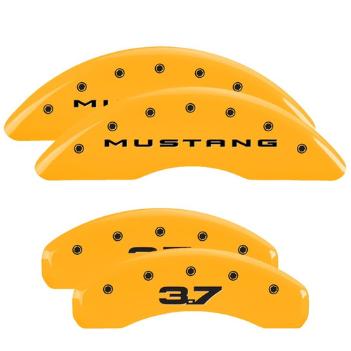 MGP 4 Caliper Covers Engraved Front 2015/Mustang Engraved Rear 2015/37 Yellow finish black ch (10204SM32YL)