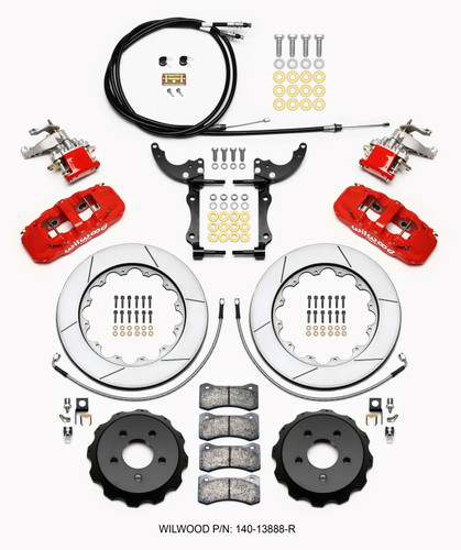 Wilwood AERO4 / MC4 Rear Kit 14.00 Red 15-23 Mustang w/Lines & Cables