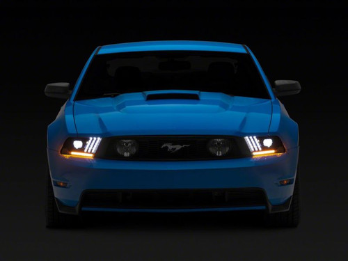 Raxiom 10-12 Ford Mustang LED Projector Headlights SEQL Turn Signals- Black Housing (Clear Lens)