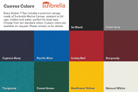 Color swatch of all 10 standard choices of Sunbrella Marine Canvas optional for all Stryker T-Top models.