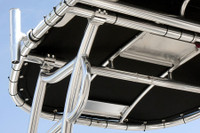 Photo from below shows how the canopy and hoop mounts to the frame of the SG300 t-top with mounting plates and rod holder.