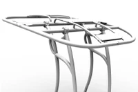 Isolated detail view photo of SG600 boat t-top frame in clear anodized finish shows mounting plates for accessories.