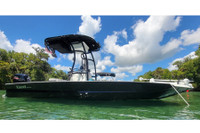 Stryker T-Top's powder coated black SG600 folding boat t-top installed on a center console boat.