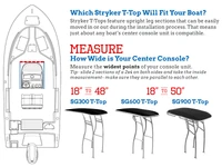 Diagram shows how to measure a boat's center console width to determine which Stryker T-Top model fits best.