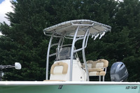 Zoomed in photo of the SG900 boat t-top model shows thicker diameter 2.5" leg sections and more tubing for holding on.