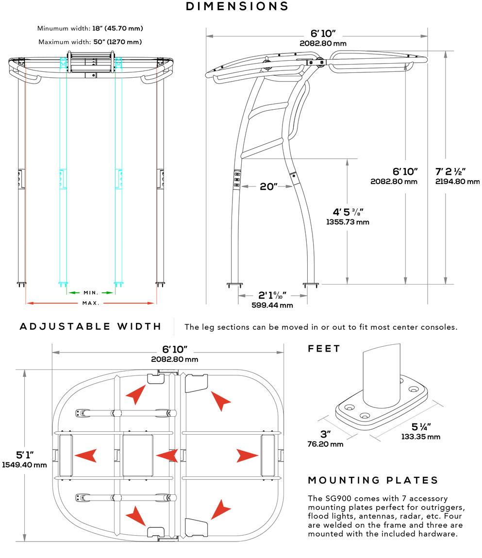 SG900 boat t-top measurements