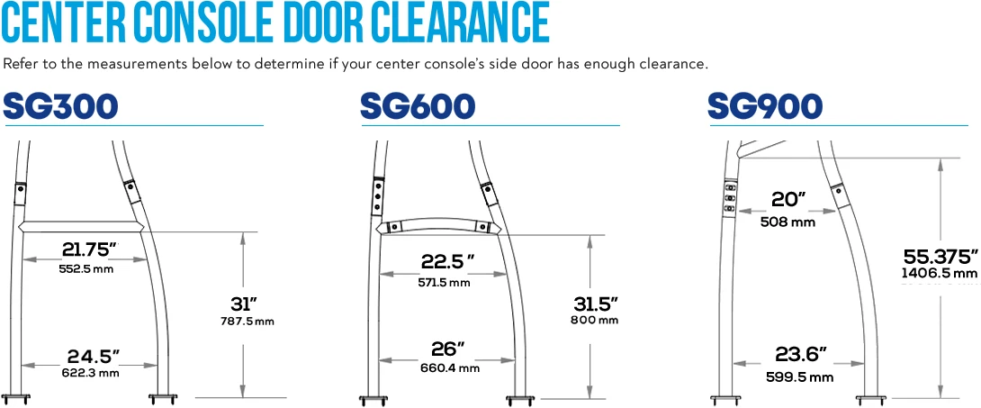 Clearnace of center console side doors by boat T-top model