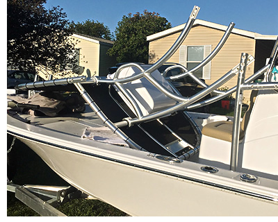 How to fold a boat t-top Photo shows a boat t-top folded down