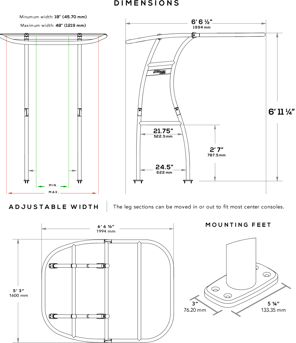 Stryker SG300 t-top dimensions