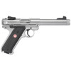 Ruger 40126 Mark IV Target 22 LR 101 5.50 Overall Satin Stainless Steel ThreadedBull Barrel Slide   Frame Black Checkered Polymer Grips UPC: 736676401260