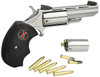 North American Arms BWC Black Widow  22 LR or 22 WMR 5 Shot 2 Vent Rib Barrel Overall Stainless Steel Finish Finger Grooved Black Rubber Grip  Fixed Sights Includes Cylinder UPC: 744253000355