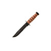 KaBar 1218 USMC FightUtility 7 Fixed Clip Point Part Serrated Black 1095 CroVan Blade. Brown Leather Handle. Includes Sheath UPC: 617717212185