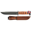 KaBar 1317 Dogs Head Utility Knife 7 Fixed Clip Point Plain Black 1095 CroVan Blade Brown Leather Handle Includes Sheath UPC: 617717213175