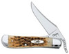Case 0260 6 RussLock  2.70 Folding RussLock Clip Plain Mirror Polished TruSharp SS BladePeach Seed Jigged Amber Bone Handle UPC: 021205002606