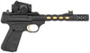 Browning 051582490 Buck Mark Vision 22 LR Caliber with 5.90 Barrel 101 Capacity Matte Black Aluminum Frame Ported Barrel with Gold Inner Cerakote  Black Rubber Overmolded Grip UPC: 023614853954