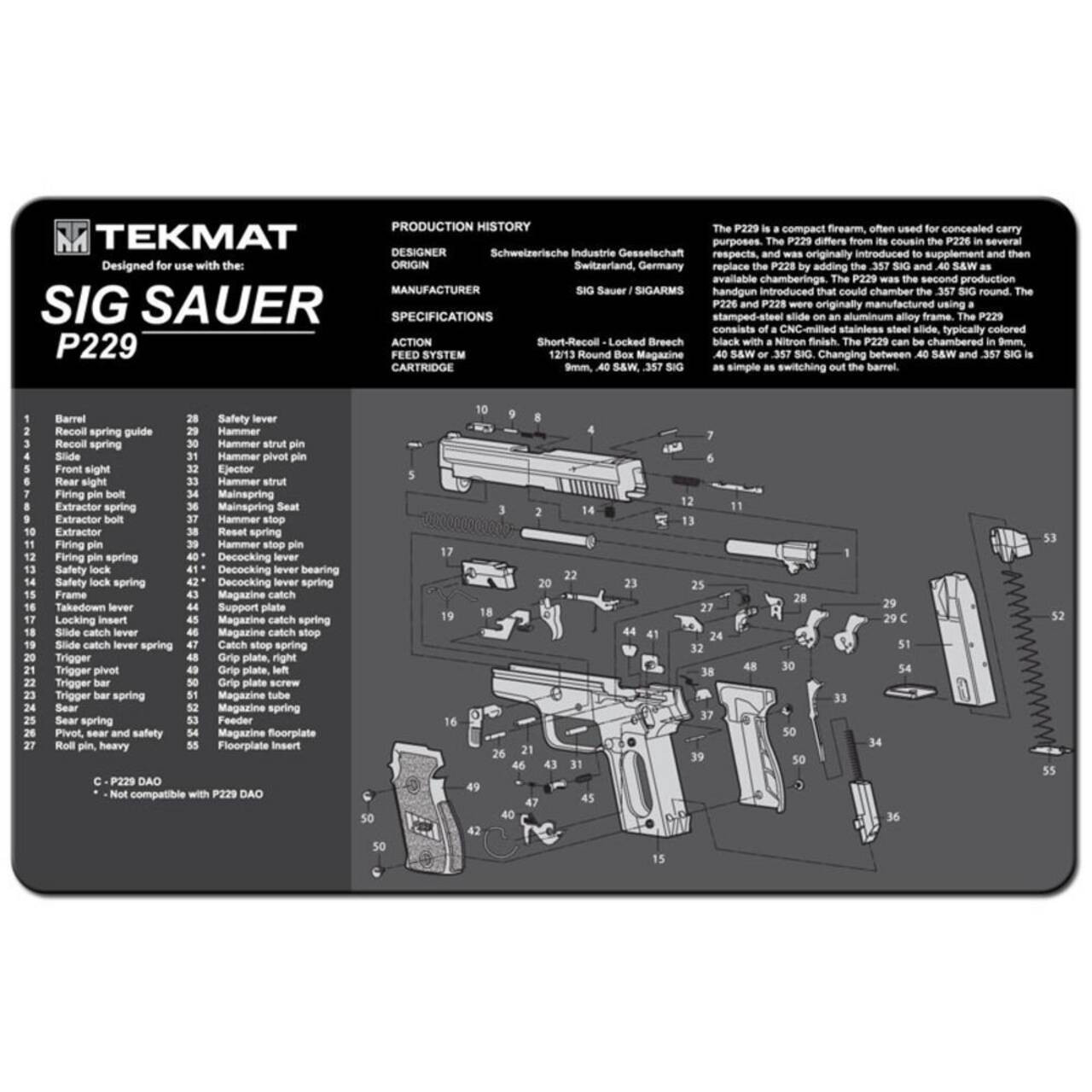 TekMat TEKR17SIGP229 Sig Sauer P229 Cleaning Mat Sig P229 Parts TekMat TEKR17SIGP229 Sig Sauer P229 Cleaning Mat Sig P229 Parts