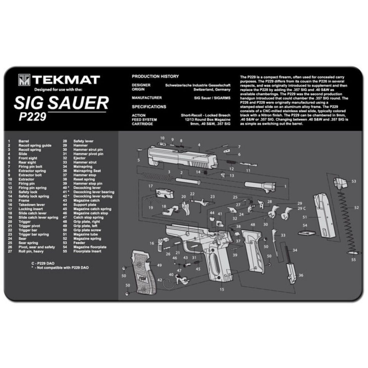 TekMat TEKR17SIGP229 Sig Sauer P229 Cleaning Mat Sig P229 Parts