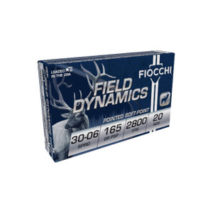 Fiocchi Field Dynamics Hyper Velocity Centerfire Ammunition, 30-06 Springfield, Pointed Soft Point, 165 Grain - 20 Cartridge Box ( 20 / 1 )