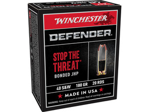 Winchester Ammo S40SWPDB1 Defender 40S&W 180gr Bonded Jacket Hollow Point 20 Per Box/10 Case
