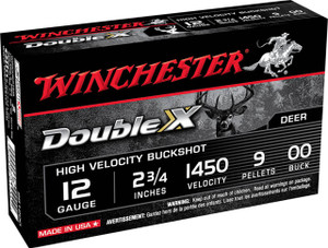 Winchester Double X 12 Gauge Shotshell Ammunition, 2 3/4 Inch, 1450 FPS, 9 Pellet, #00 Buck - 5 Cartridge Box ( 5 / 1 )