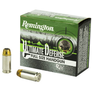 Remington Ultimate Defense Full Size Handgun Standard Velocity Centerfire Ammunition, 40 Smith & Wesson, Brass Jacket Hollow Point, 165 Grain - 20 Cartridge Box ( 20 / 1 )