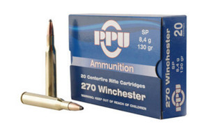 PPU PP2701 Standard Rifle  270 Win 130 gr Soft Point SP 20 Per Box 10 UPC: 8605003812357